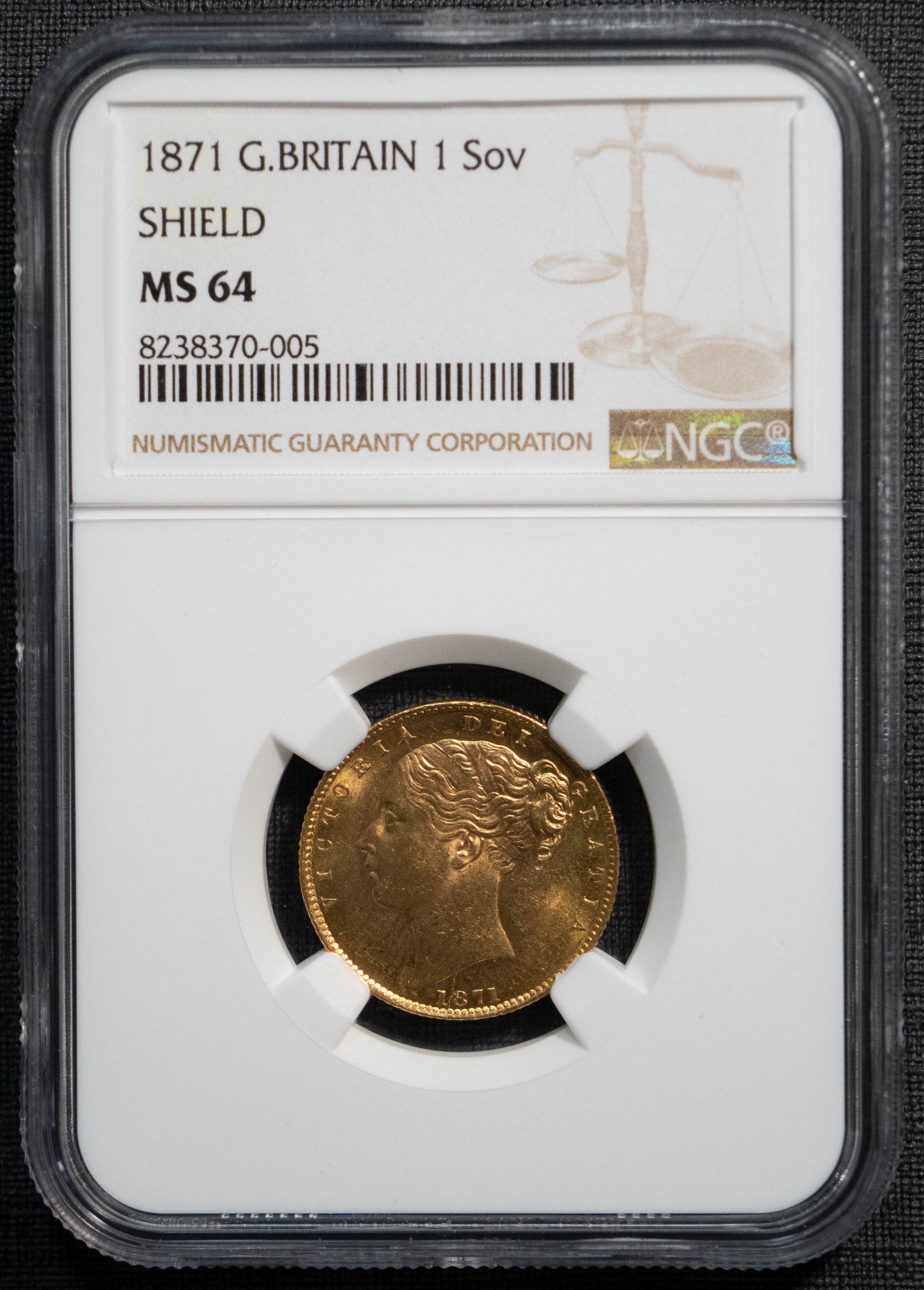 1871 ヴィクトリア シールド ソブリン 金貨 NGC MS64