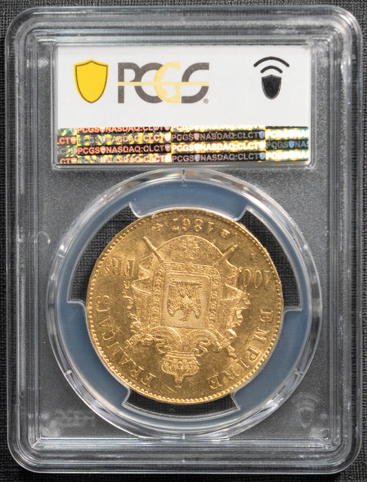 1867BB ナポレオン3世 100フラン 金貨 PCGS MS62