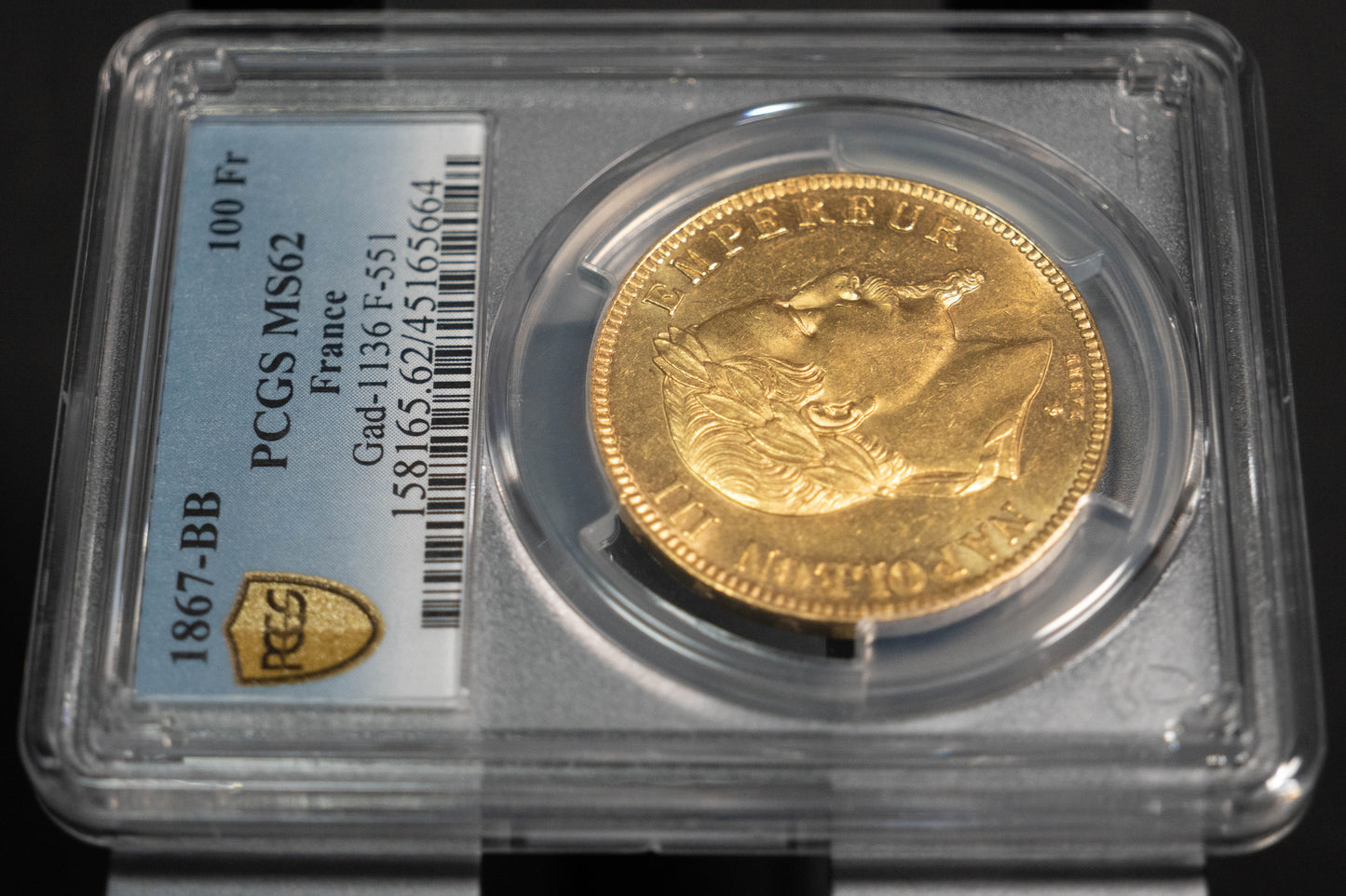 1867BB ナポレオン3世 100フラン 金貨 PCGS MS62