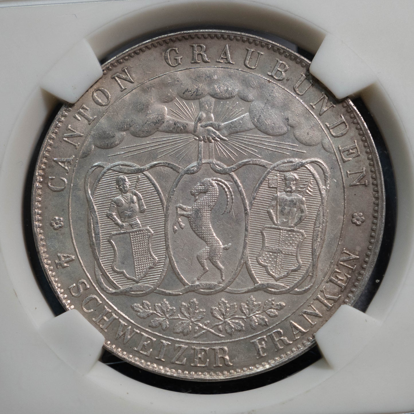 1842 スイス 射撃祭 グラウビュンデン 4フランケン 銀貨 NGC MS63