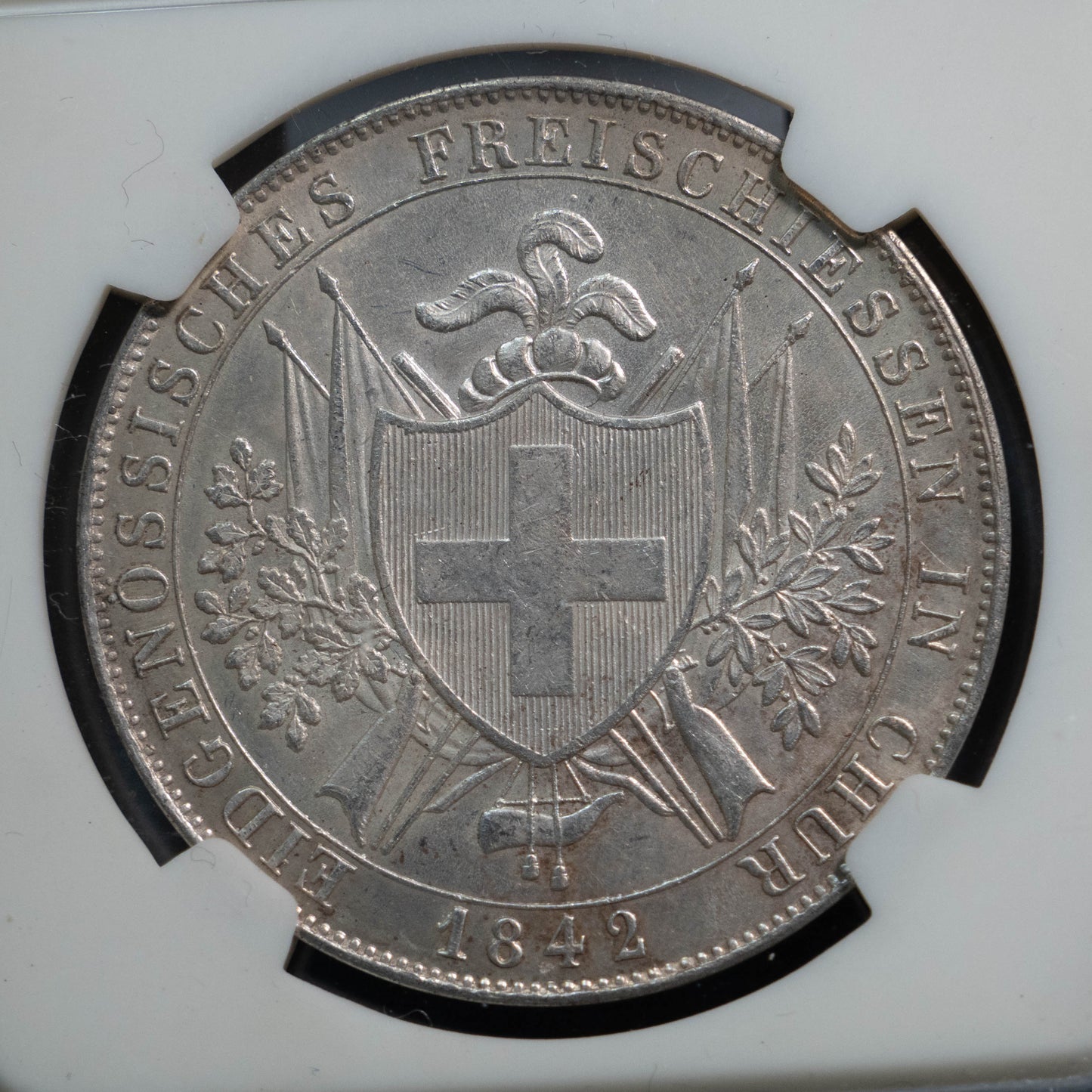 1842 スイス 射撃祭 グラウビュンデン 4フランケン 銀貨 NGC MS63