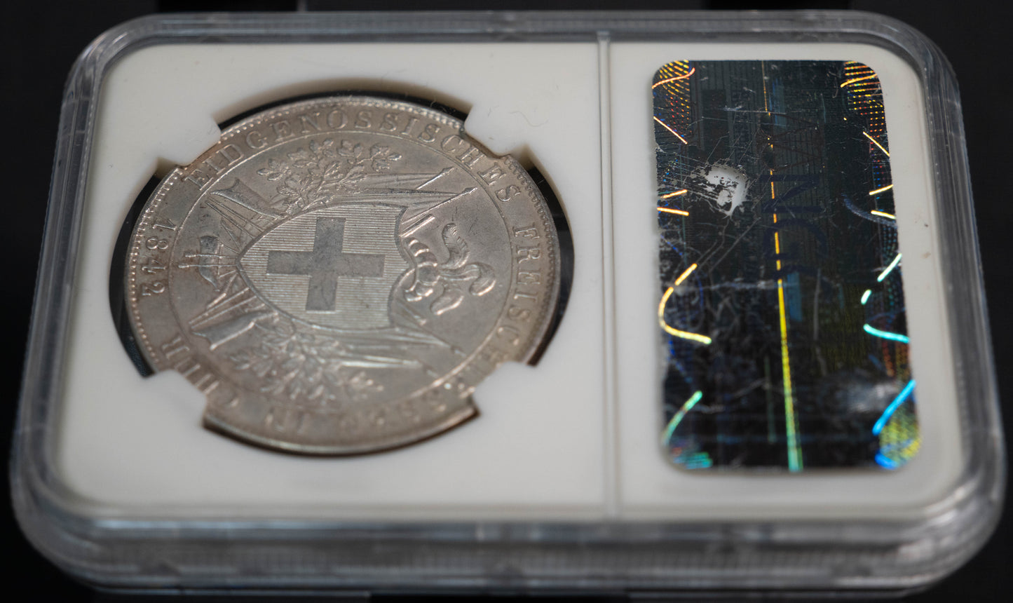 1842 スイス 射撃祭 グラウビュンデン 4フランケン 銀貨 NGC MS63