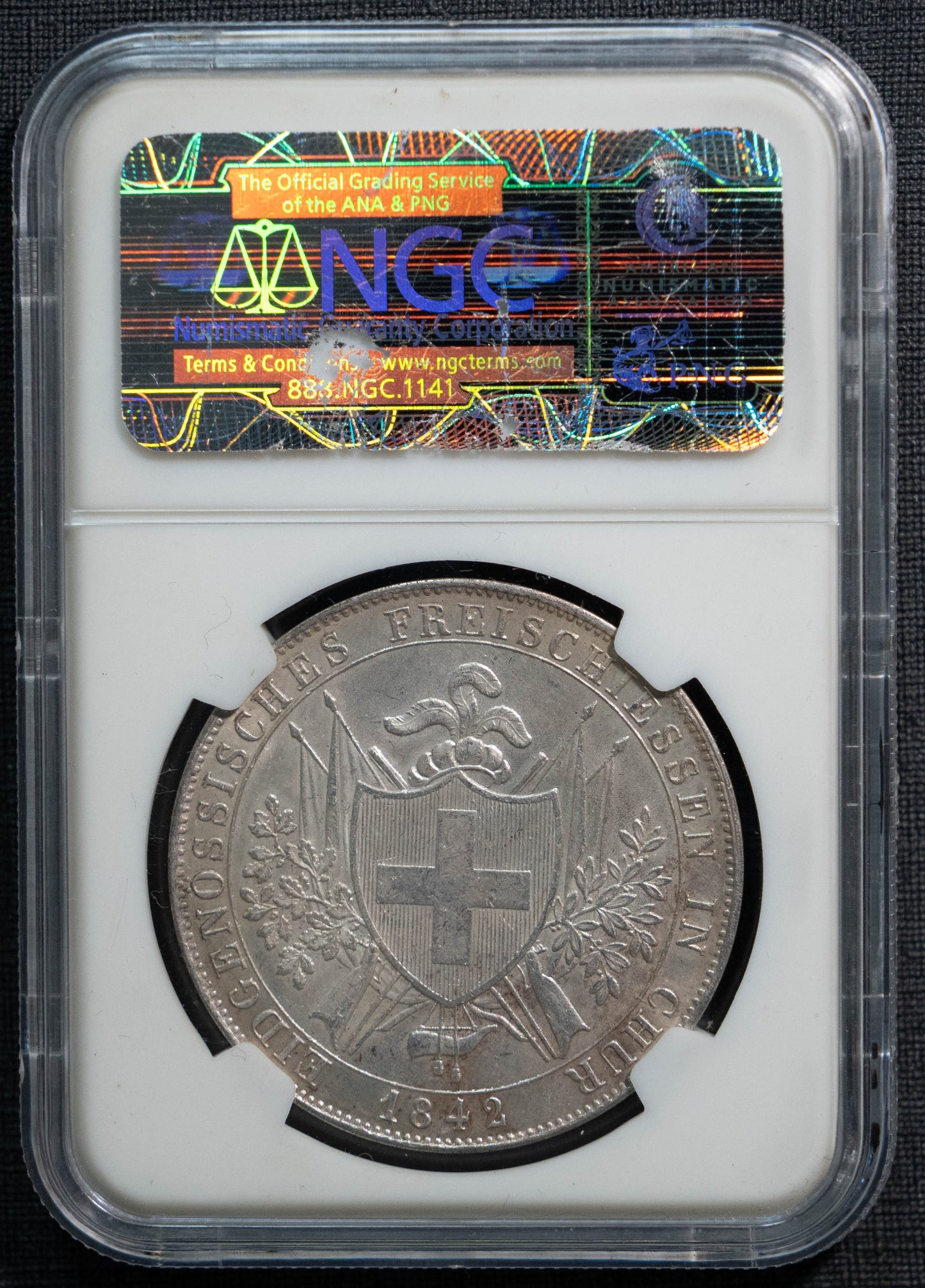 1842 スイス 射撃祭 グラウビュンデン 4フランケン 銀貨 NGC MS63