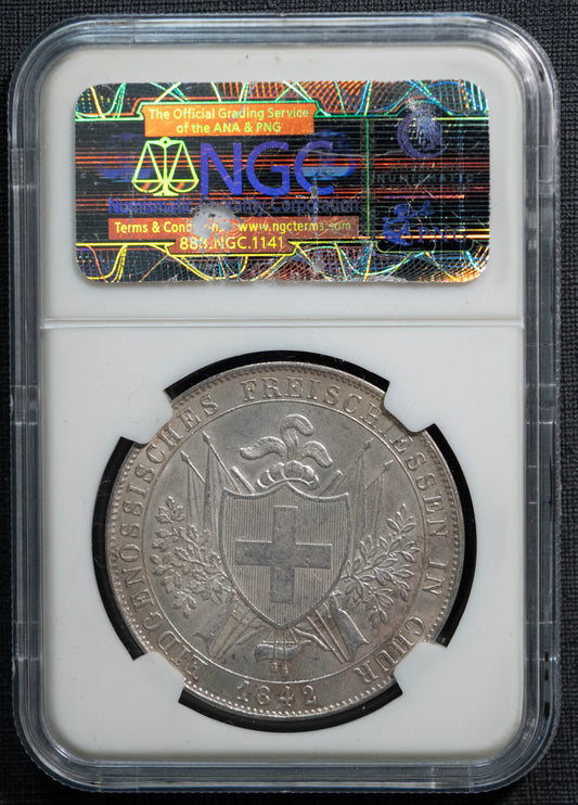 1842 スイス 射撃祭 グラウビュンデン 4フランケン 銀貨 NGC MS63