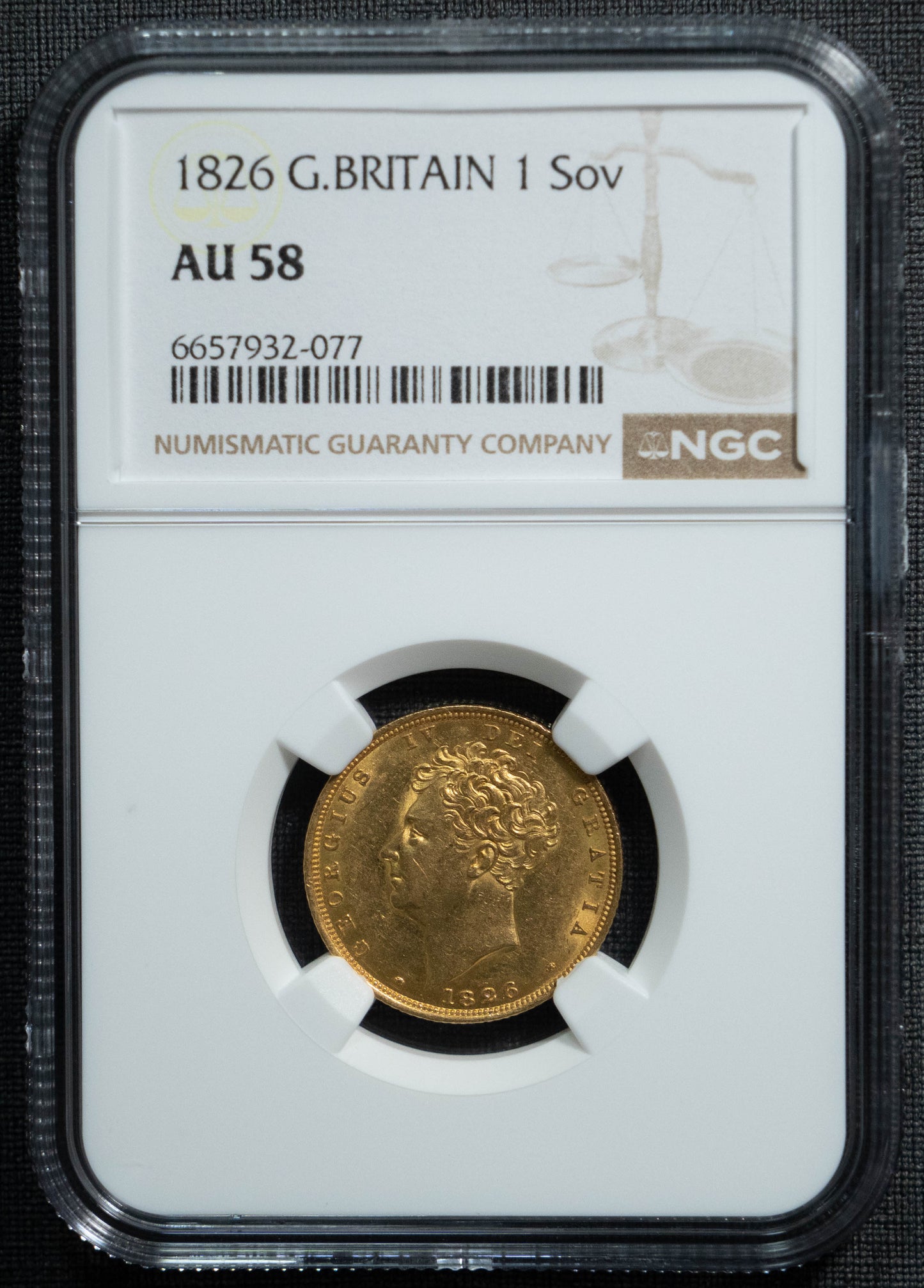 1826 ジョージ4世 ソブリン 金貨 NGC AU58 イギリス