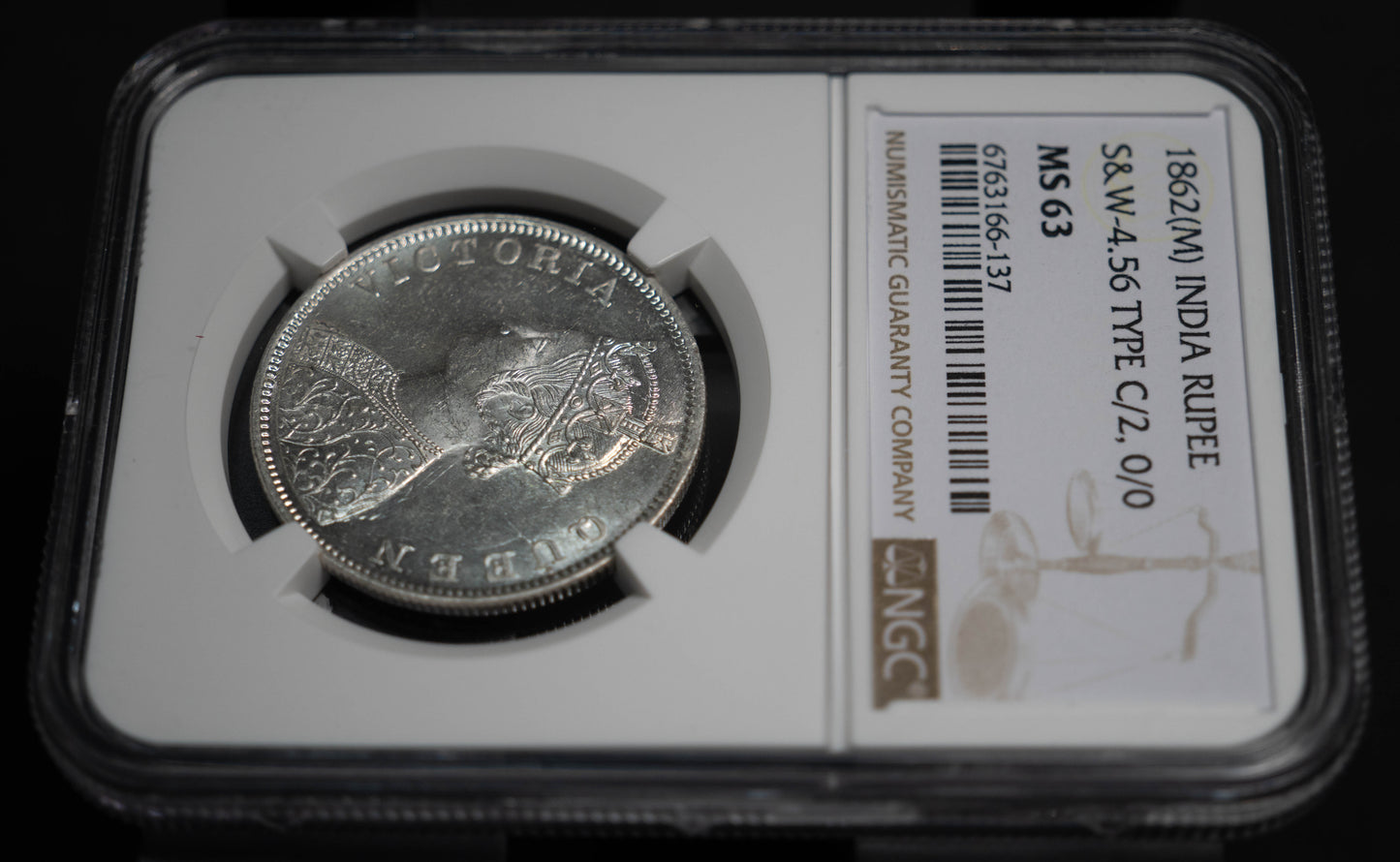 1862 インド 1ルピー 銀貨 NGC MS63 ヴィクトリア