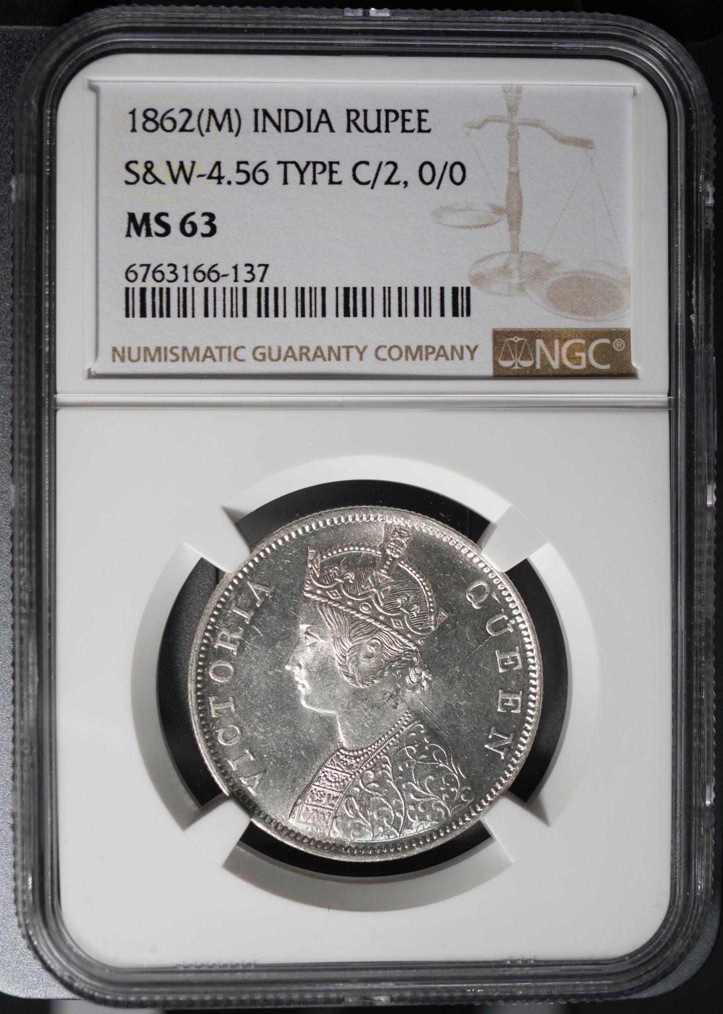 1862 インド 1ルピー 銀貨 NGC MS63 ヴィクトリア