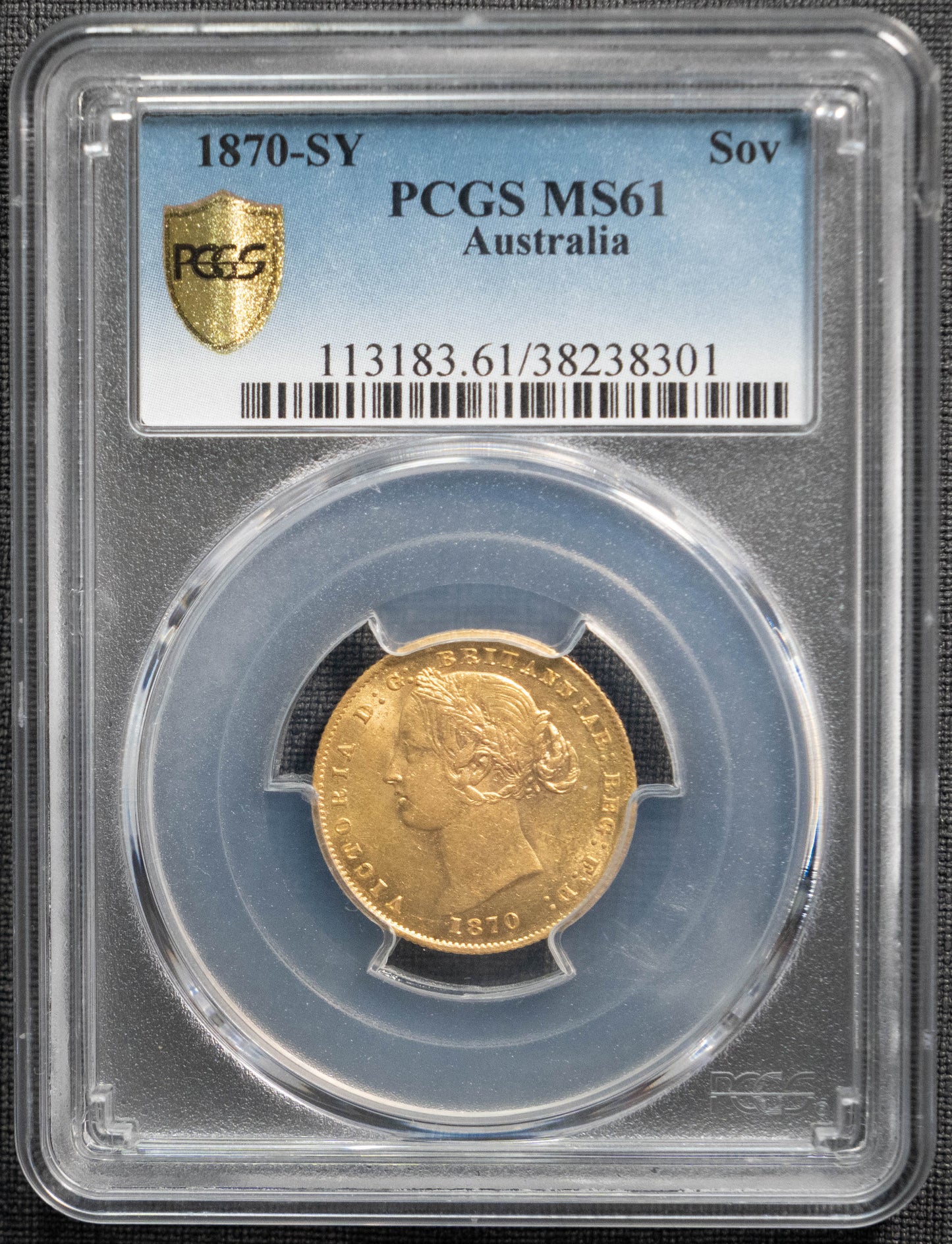 1870 オーストラリア ヴィクトリア女王 ソブリン金貨 PCGS MS61 シドニー バンクシア冠