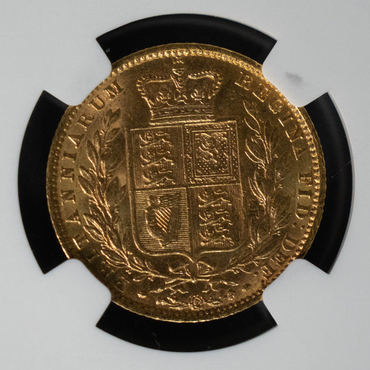 1862年 ヴィクトリア女王 ヤングヘッド ソブリン金貨 NGC AU58 シールド