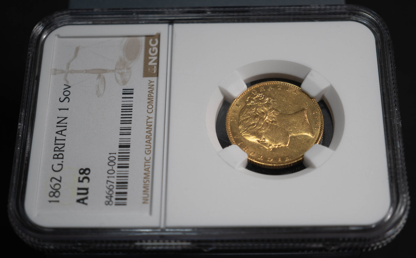 1862年 ヴィクトリア女王 ヤングヘッド ソブリン金貨 NGC AU58 シールド