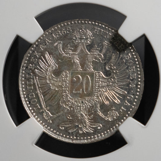 1868 オーストリア 銀貨 NGC MS61 20クロイツァー