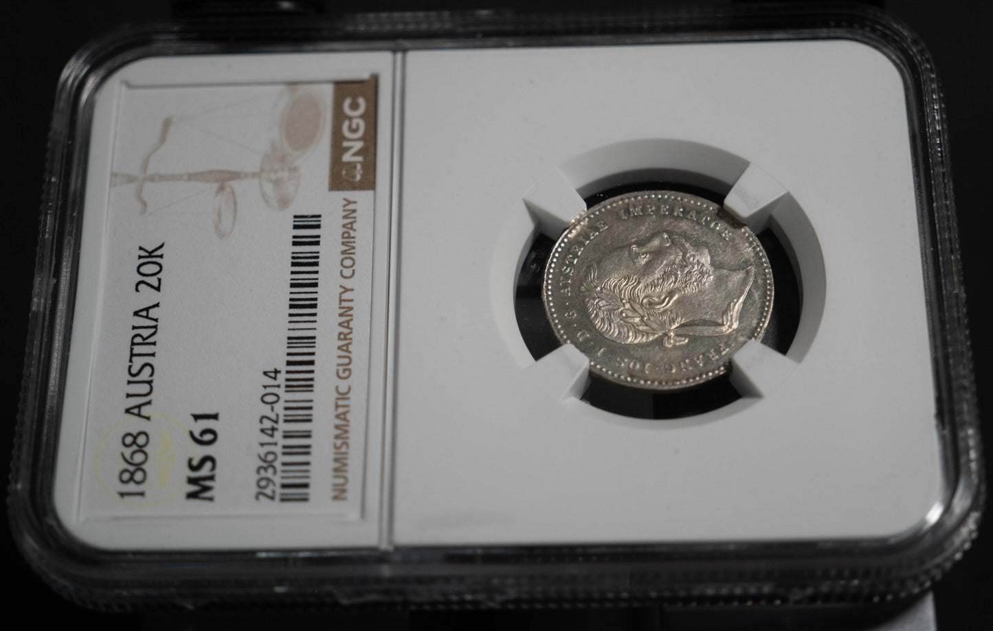 1868 オーストリア 銀貨 NGC MS61 20クロイツァー
