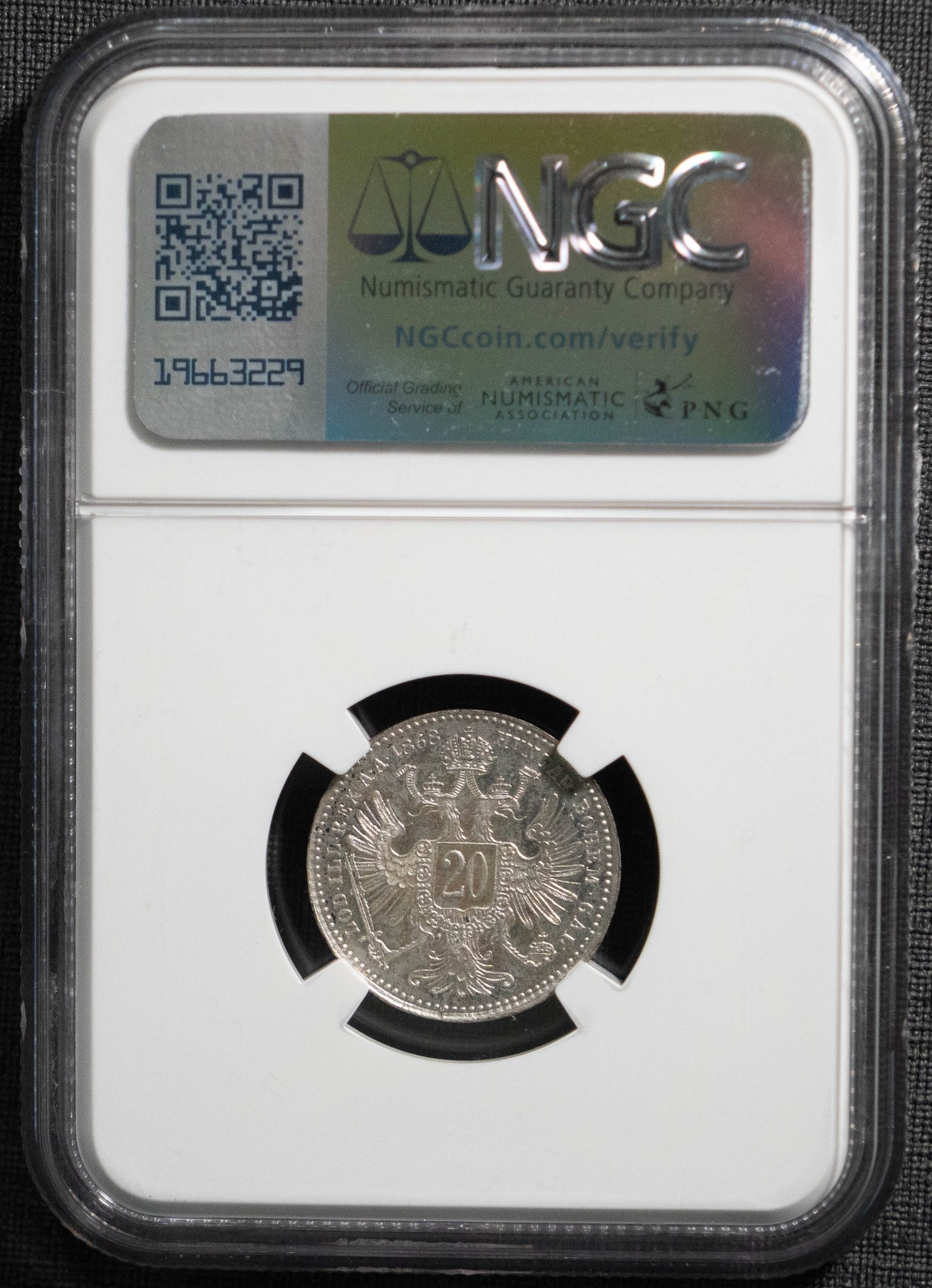 1868 オーストリア 銀貨 NGC MS61 20クロイツァー